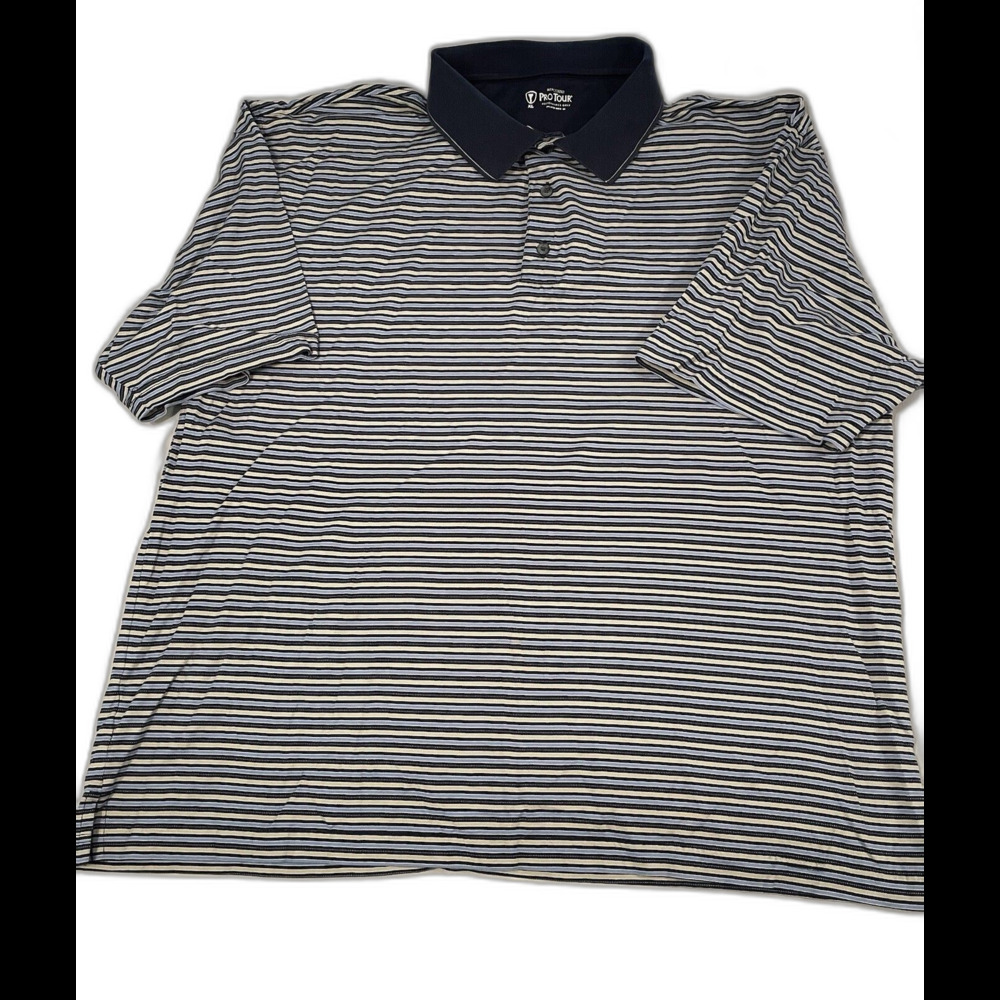 Pro Tour Polo Shirt Men Size XL Blue Stripped Short Sleeve